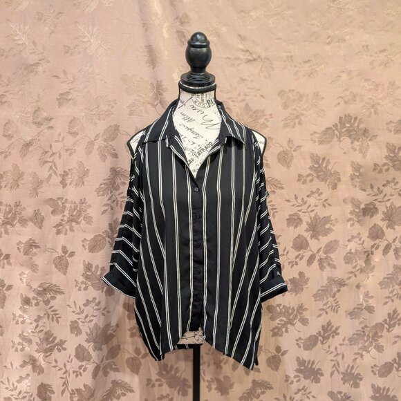 Forever 21 Contemporary Peek-A-Boo Striped Button Down Blouse, Size S, EUC! - Picture 1 of 6